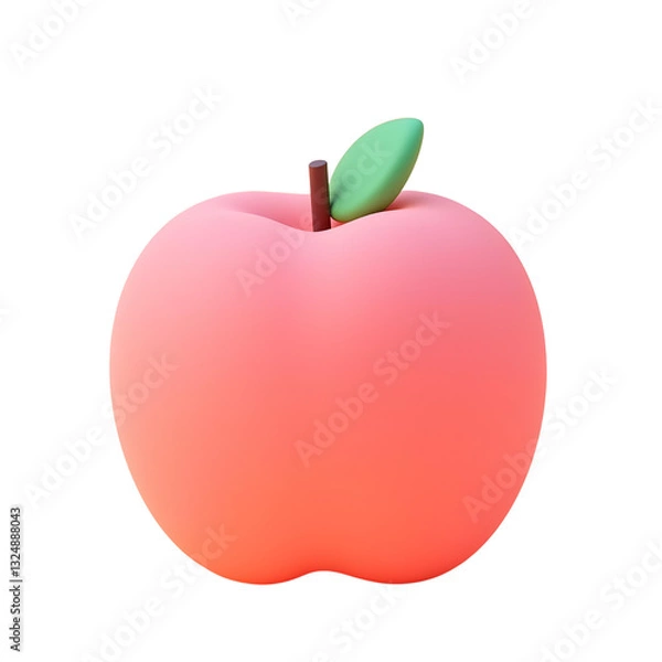 Fototapeta Crtoon red apple with green leaf 3d illustration