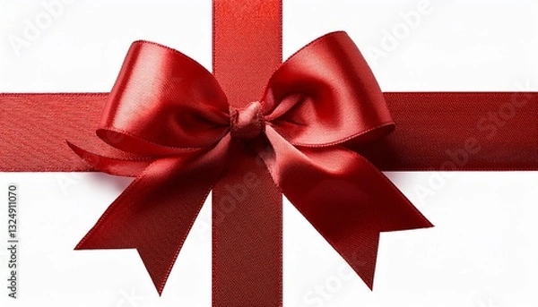 Fototapeta realistic gift wrapping design with shiny red ribbons and bow isolated on transparent background