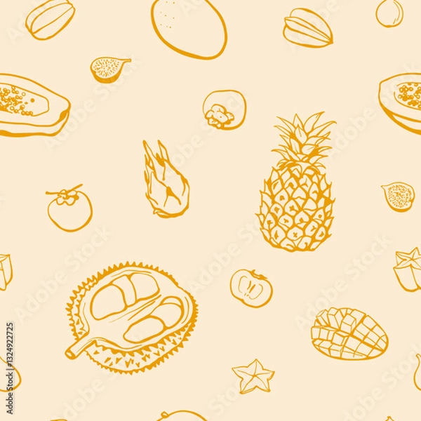 Obraz Hand drawn exotic fruits seamless pattern