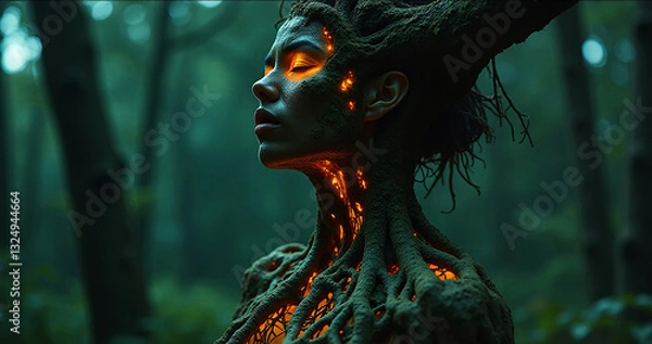 Obraz Mystical forest spirit with the glowing roots. AI image