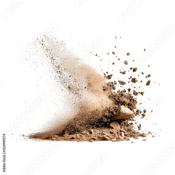 Fototapeta A dynamic explosion of dust and particles, creating a striking visual effect that conveys motion and energy.