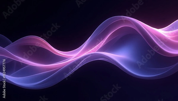 Fototapeta Abstract fluid 3D render with a black background and holographic, iridescent neon curved wave in motion. Abstract fluid iridescent holographic curved wave in motion colorful gradient design