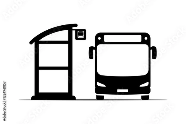Obraz Bus stop icon. Black silhouette. Front side view. Vector simple flat graphic illustration. Isolated object on white background. Isolate.