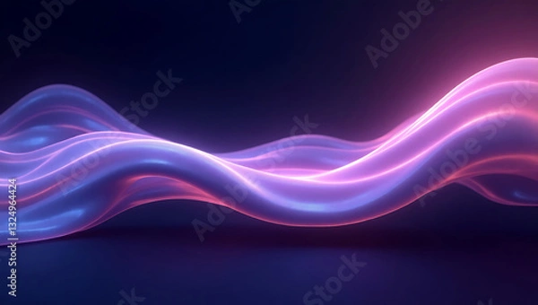 Fototapeta Abstract fluid 3D render with a black background and holographic, iridescent neon curved wave in motion. Abstract fluid iridescent holographic curved wave in motion colorful gradient design