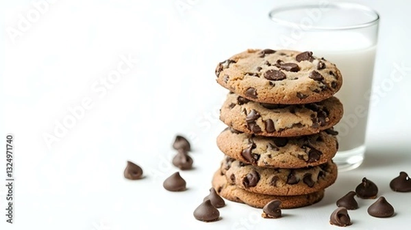 Obraz cookies stacked with milk on white background
