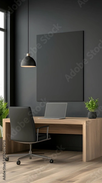 Fototapeta Modern minimalist workspace with a blank canvas