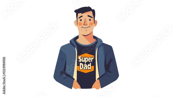 Obraz World Father’s Day PNG file transparent background – Flat design of a dad wearing a "Super Dad" T-shirt