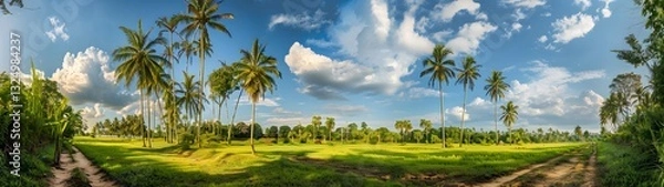 Obraz tropical coconut grove with lush green canopy