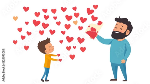 Obraz World Father’s Day PNG file transparent background – Flat vector of a dad receiving a card with hearts