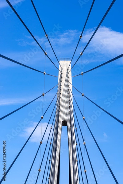 Obraz Low Angle View Of Suspension Bridge Against Clear Blue Sky,Helgelandsbrua, Norway
