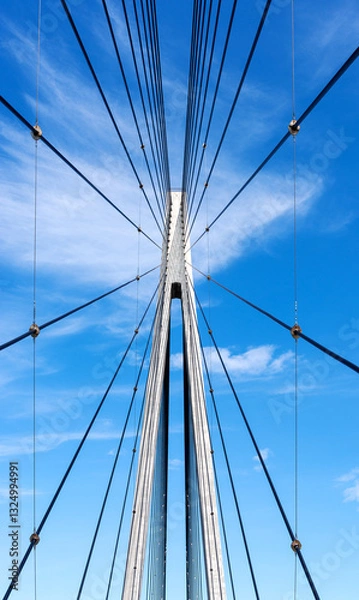 Obraz Low Angle View Of Suspension Bridge Against Clear Blue Sky,Helgelandsbrua, Norway