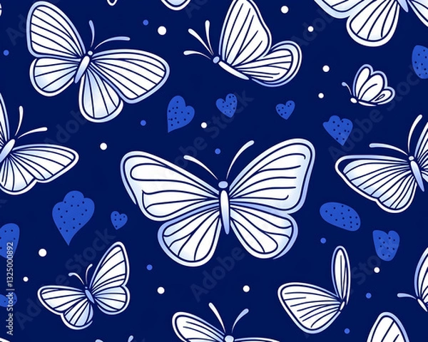 Obraz Whimsical butterfly pattern on a dark background with hearts
