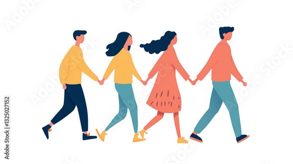 Obraz World Father’s Day PNG file transparent background – Flat vector of a family walking together holding hands
