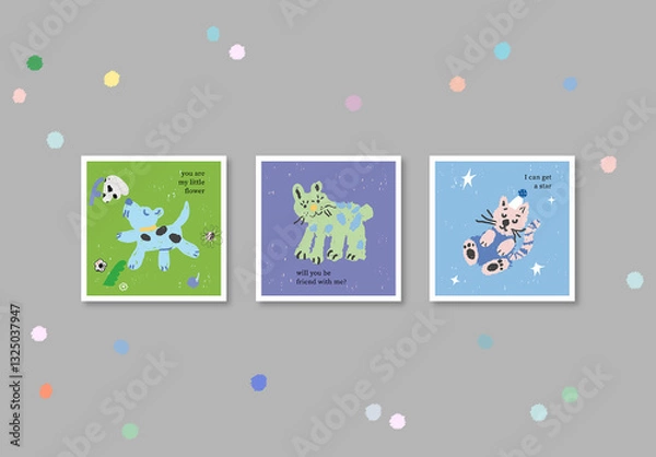 Fototapeta Art Posters With Cute Pets Layout