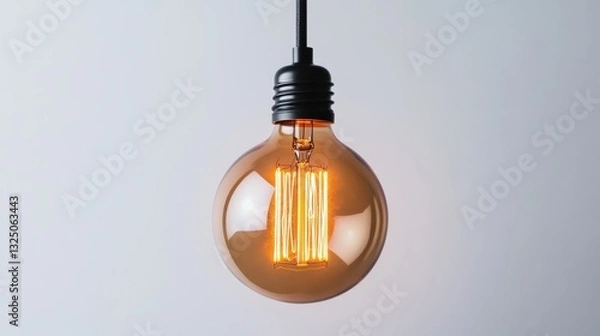 Fototapeta A modern globe-shaped LED bulb with a warm glow, white background