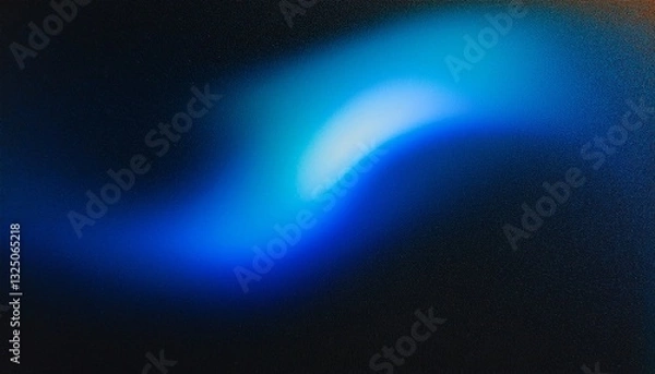 Fototapeta Blue light leaks and gradient over an abstract grainy background. Grainy colorful warm blue light leaks on a black background with a dust texture. Blue wavy abstract background for presentation