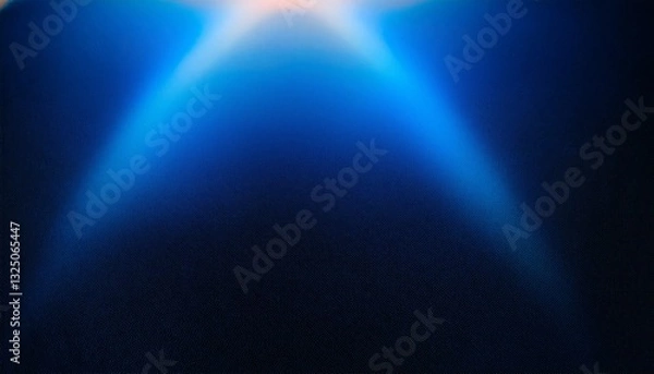 Fototapeta Blue light leaks and gradient over an abstract grainy background. Grainy colorful warm blue light leaks on a black background with a dust texture. Blue wavy abstract background for presentation