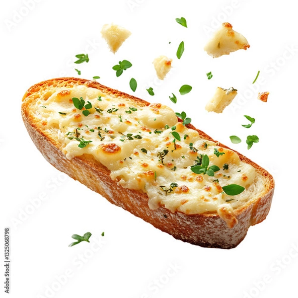 Obraz A Slice of Hot Cheesy Garlic Bread with Herbs Isolated on Transparent Background