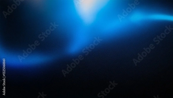 Fototapeta Blue light leaks and gradient over an abstract grainy background. Grainy colorful warm blue light leaks on a black background with a dust texture. Blue wavy abstract background for presentation