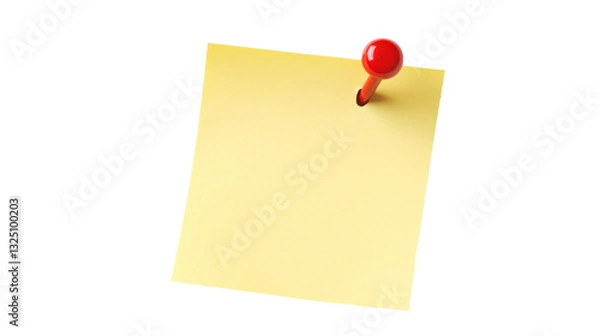 Obraz Yellow sticker pinned red push button with curled corner, ready for your message. Vector illustration Isolated on white background. Front view. Top view. Close up.