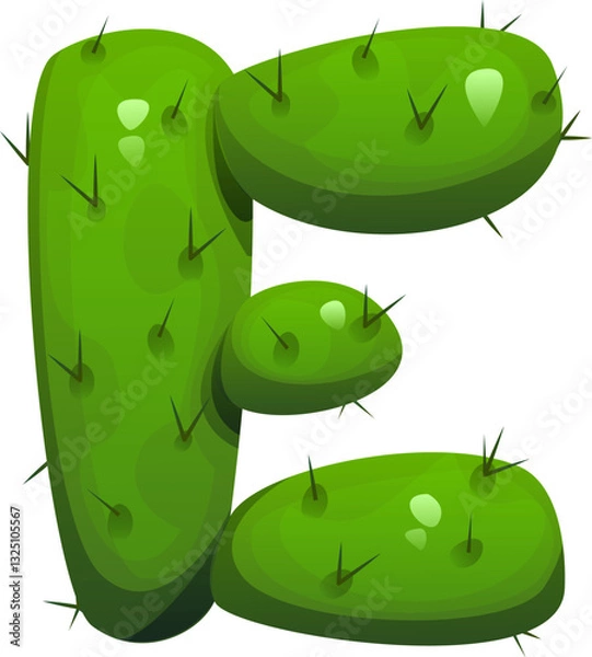 Obraz Wild West cowboy dessert cactus font type letter E. Wild West cowboy English alphabet typeset element, Western cartoon vector kids ABC symbol. Texas desert plant type sign or font letter