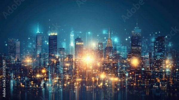 Fototapeta Vibrant Urban Landscape with Dynamic Lights
