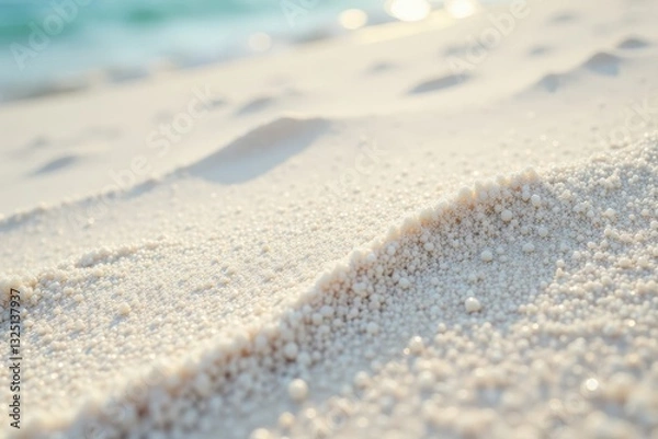 Fototapeta Gleaming white sand beach texture, close-up view, shimmer, vacation, summer
