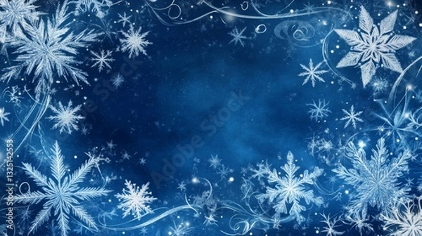 Fototapeta Blue Winter Background with White Snowflakes