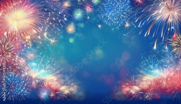 Obraz abstract border frame of colorful fireworks and sparklers background with copy space