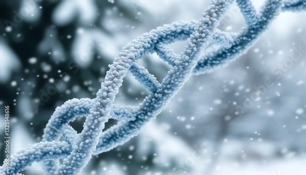 Fototapeta DNA helix structure in a wintery, snowy environment