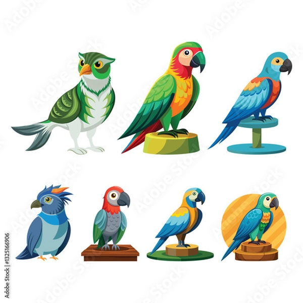 Fototapeta a set of flat illustrations of a parrot, with different colors