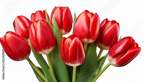 Fototapeta bouquet of beautiful red tulips isolated on a transparent background