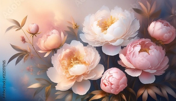 Fototapeta beautiful blooming peonies on an abstract ombre background mural for wallpaper poster card