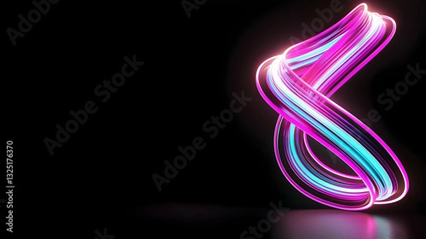 Fototapeta Vivid Pink And Blue Neon Swirls In A Dynamic Spiral Against A Dark Background With Subtle Light Reflections
