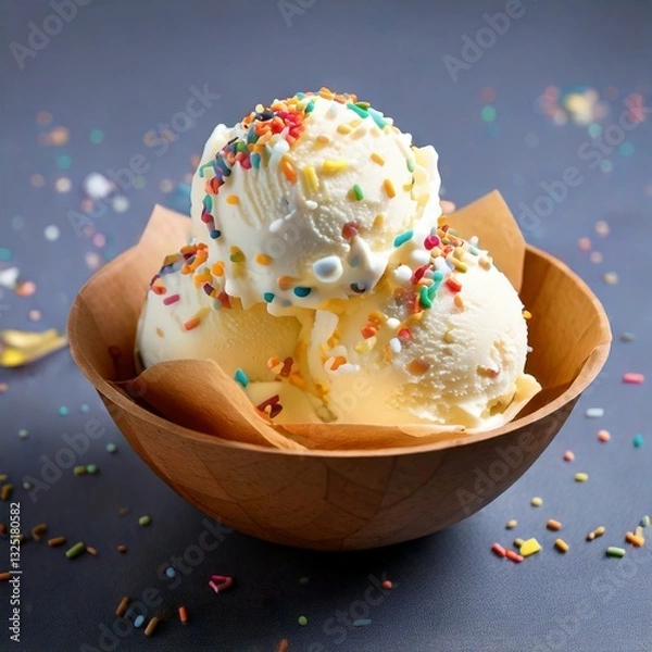 Fototapeta vanilla ice cream with sprinkles in a bowl