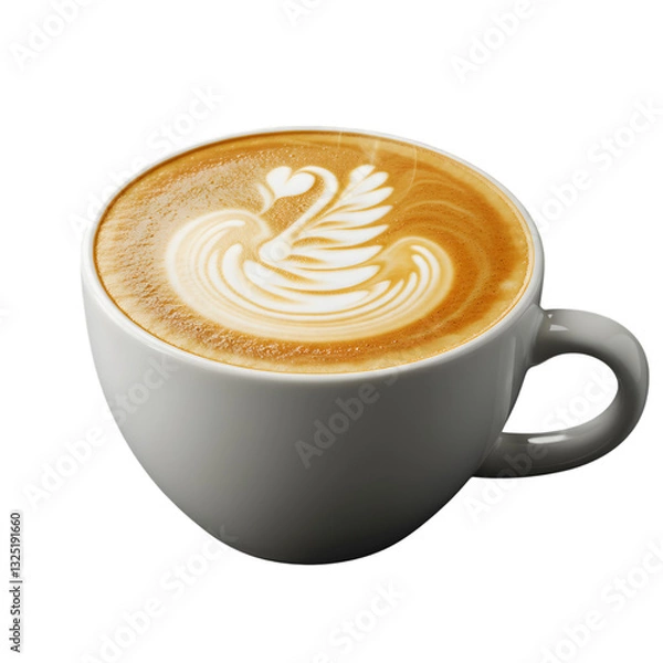 Fototapeta Elegant Latte Art Swan on a Steaming Cup of Coffee