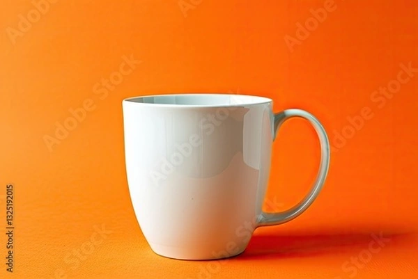 Fototapeta high definition image of White mug on orange background, free space for text, hot drinks concept
