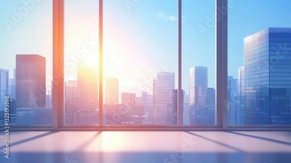 Obraz Bright urban skyline with city view, clear blue skies