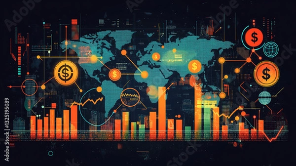 Fototapeta vector illustration of global economy background concept, generative ai