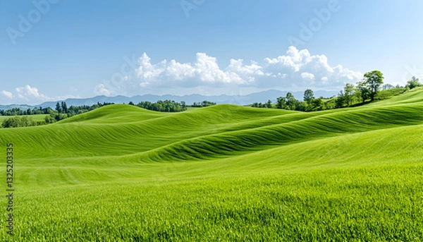Obraz Lush green fields rolling hills under a clear blue sky