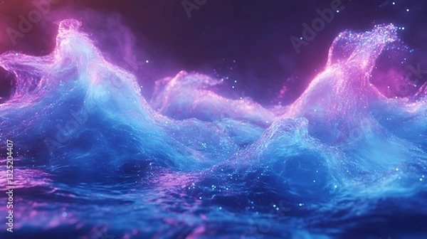 Obraz Abstract Cosmic Nebula with Purple and Blue Waves / 紫と青の波が美しい抽象的な宇宙星雲