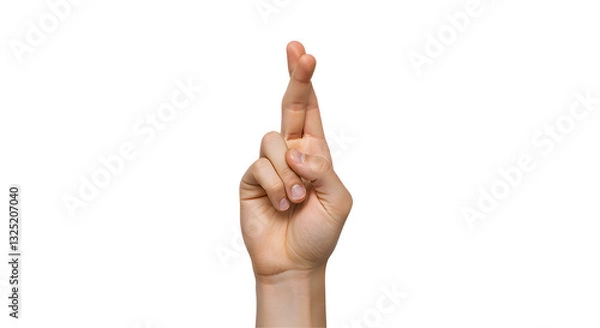 Fototapeta Close-up of a hand with crossed fingers for good luck transparent background PNG. A detailed close-up shot of a hand with two fingers crossed