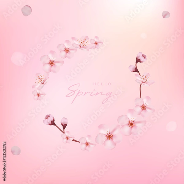 Fototapeta Spring flower background with cherry blossoms on it. Vector illustration.