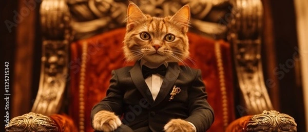 Obraz Dapper Cat King on Throne 