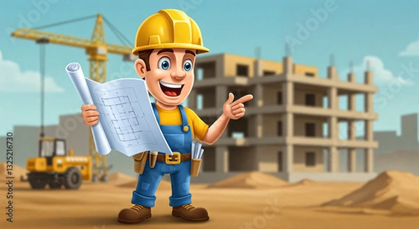 Fototapeta Construction Engineer Holding Blueprint at Building Site