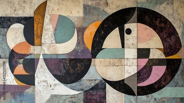 Obraz Abstract geometric mural, indoors, muted background