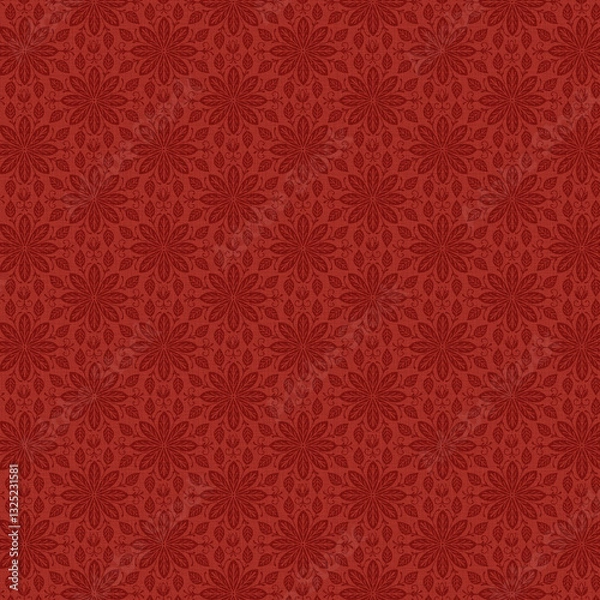 Obraz Deep red ornate floral seamless pattern with elegant mandala-style motifs, luxurious decorative background ideal for textiles, wallpaper, and packaging.