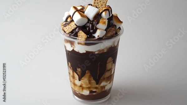 Fototapeta S'mores Sundae A rich sundae layered with chocolate, graham crackers, and toasted marshmallows