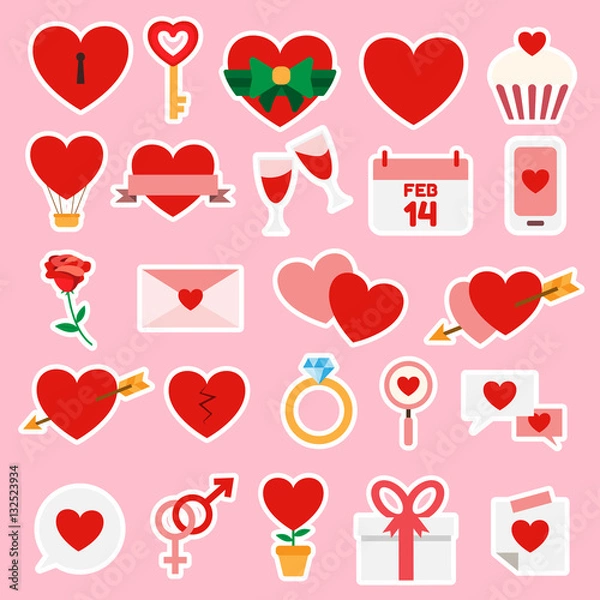 Obraz Set of Valentine's and Wedding icons, Design Elements. Heart , Love , Dating and Relationship. Vector illustration.