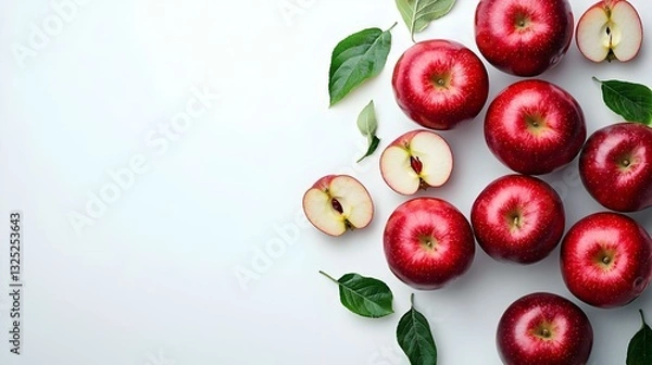 Fototapeta Flat lay with red apples on white background